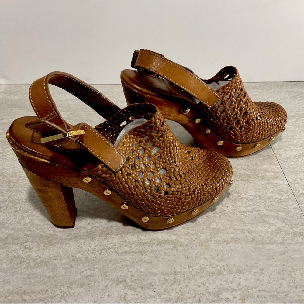 Tory Burch Woven Leather Slingback Clogs Mules Size 8